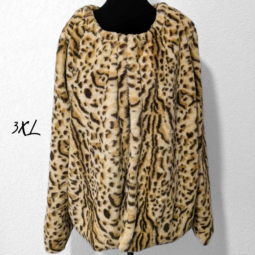 Leopard Faux Fur Coat 3XL Plush Mob Wife Glam Statement Jacket Y2K NWT